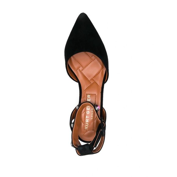 NEW! Kurt Geiger London Black Suede Jewel Embellished Ankle Strap Heel Shoes - Picture 7 of 16